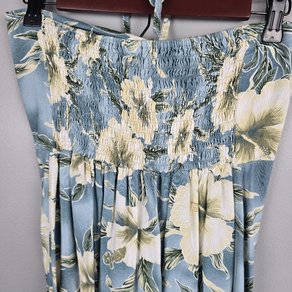 HAWAII Strapless‎ Halter Floral Tropical Dress Blue Womens Size L Beachy Boho - Picture 6 of 13